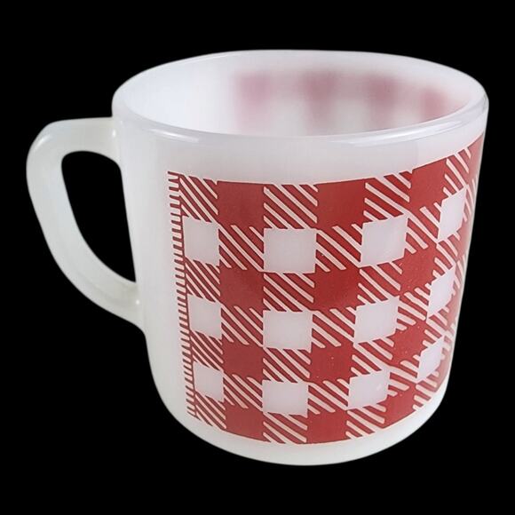 Westfield Federal White Milk Glass Red? White Checked Grandpa / Grandma Mugs - Picture 5 of 6